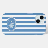 Blauw en wit monogram strepen Case-Mate iPhone case (Achterkant (horizontaal))
