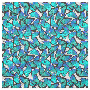 Blauw en Wit Morpho Vlinder Patterned Stof