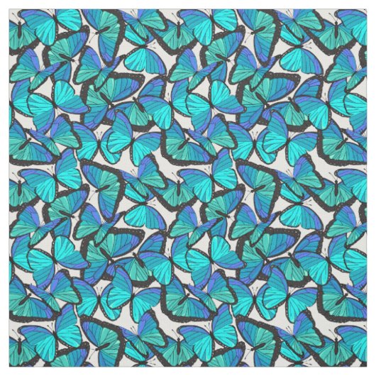 Blauw en Wit Morpho Vlinder Patterned Stof (Swatch)
