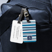 Blauw en wit multi-Stripe monogram Bagagelabel