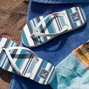 Blauw en wit multi-Stripe monogram Teenslippers