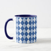 Blauw en wit, naadloos argyle-patroon mok (Links)