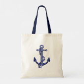 Blauw en wit nautisch anker tote bag (Achterkant)