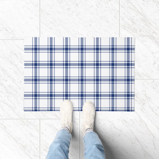 Blauw en Wit Nautisch Plaid Deurmat (Binnen)