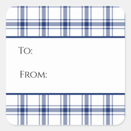 Blauw en Wit Nautisch Plaid Gift Label Sticker