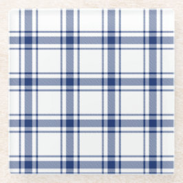 Blauw en Wit Nautisch Plaid Glazen Onderzetter