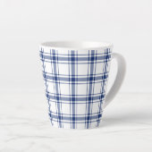 Blauw en Wit Nautisch Plaid Latte Mok (Rechterhoek)