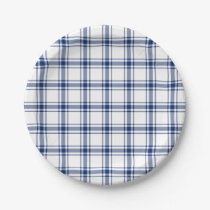 Blauw en Wit Nautisch Plaid Papieren Bordje