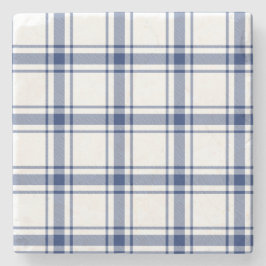 Blauw en Wit Nautisch Plaid Stenen Onderzetter