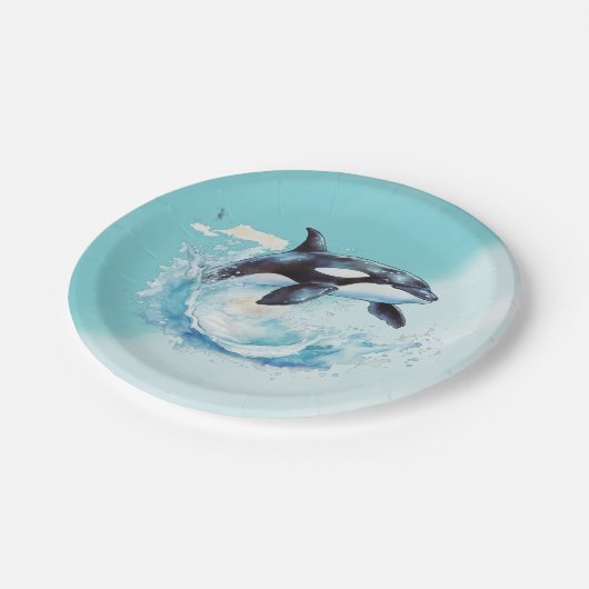 Blauw en Wit Oceaanstrand Nautisch Papieren Bordje (Gekanteld)