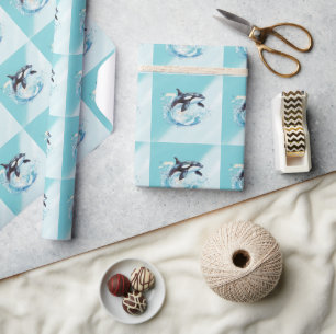 Blauw en Wit Ocra Oceaanstrand Nautical Cadeaupapier
