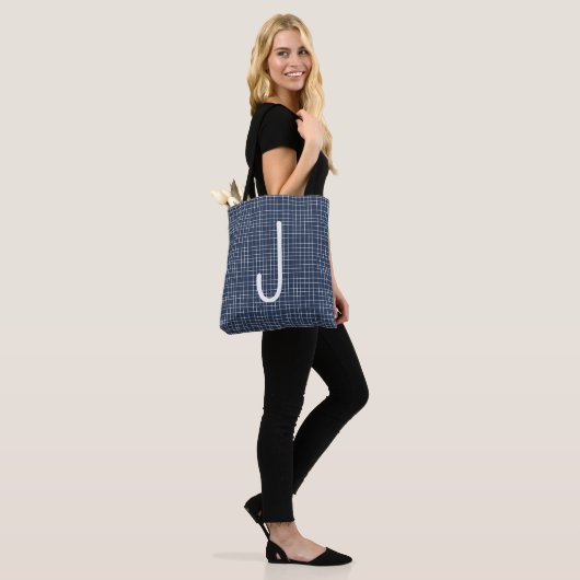 Blauw en wit onregelmatig geweven lijnpatroon Init Draagtas (Op model)