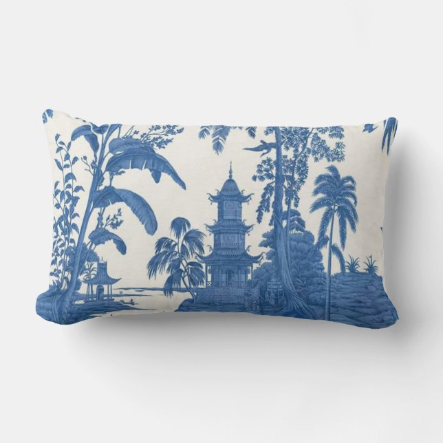 Blauw en Wit Oosters Chinoiserie Kussen (Voorkant)
