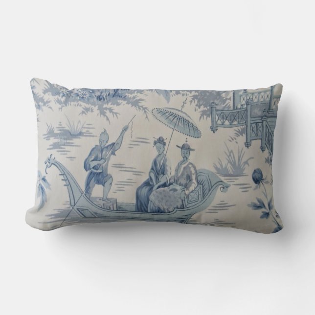 Blauw en Wit Oosters Chinoiserie Kussen (Voorkant)