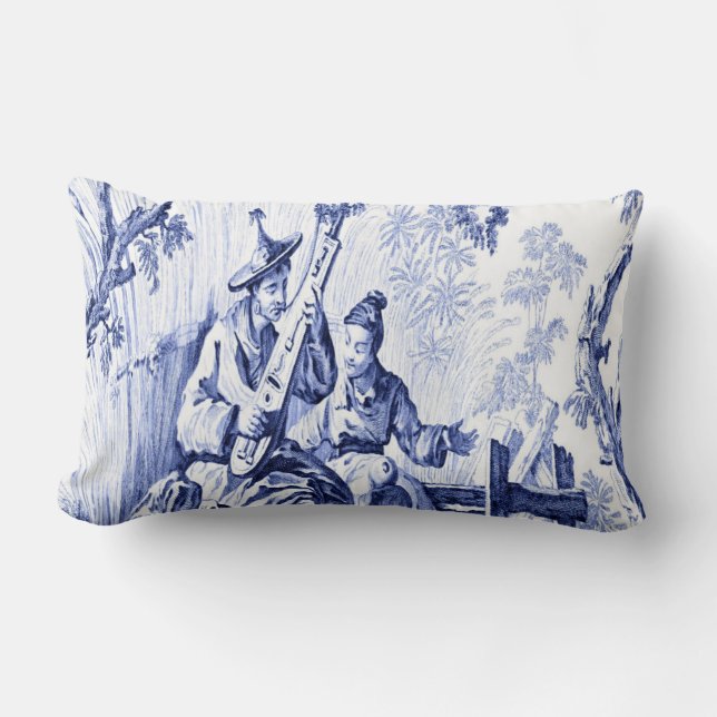 Blauw en Wit Oosters Chinoiserie Kussen (Voorkant)