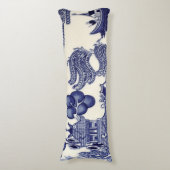Blauw en Wit Oosters Chinoiserie Lichaamskussen (Voorkant Verticaal)
