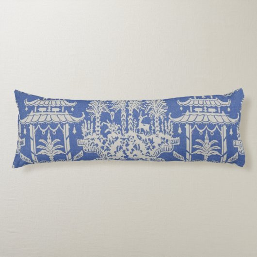 Blauw en Wit Oosters Chinoiserie Lichaamskussen (Voorkant)