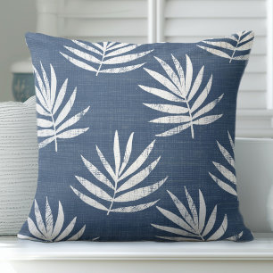 Blauw en wit palmblad Sierkussen