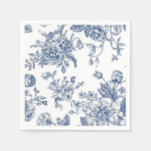 Blauw en wit papier met bloemenprint servet