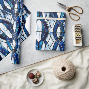 Blauw en wit patriottisch glas-in-lood 4 juli cadeaupapier