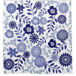 Blauw en wit patroon Floral Shower Curtain Douchegordijn