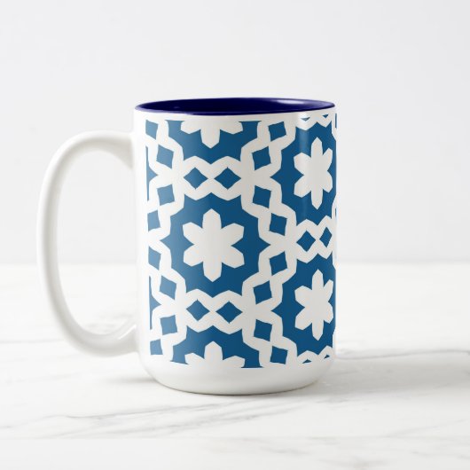 Blauw en wit patroon tweekleurige koffiemok (Links)