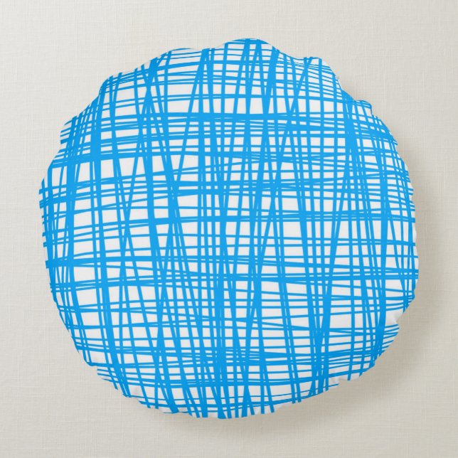 Blauw en wit patroonkussen rond kussen (Achterkant)