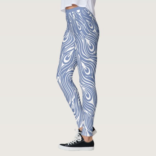 Blauw en wit pauw ontwerp leggings (Links)