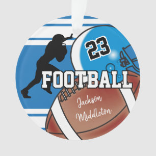 Blauw en wit personaliseer Football Ornament