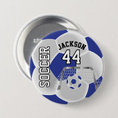 Blauw en wit personaliseer Voetbal Ronde Button 7,6 Cm (Voorkant /achterkant)