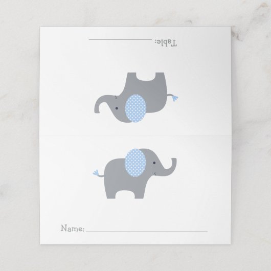 Blauw en wit Polka Dot Olifant Baby shower (Buitenkant ongevouwen)