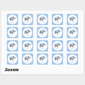 Blauw en wit Polka Dot Olifant Baby shower Squ Vierkante Sticker (Vel)
