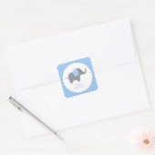Blauw en wit Polka Dot Olifant Baby shower Squ Vierkante Sticker (Envelop)
