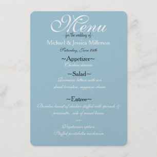 Blauw en Wit Quatrefoil Bruiloft Menu