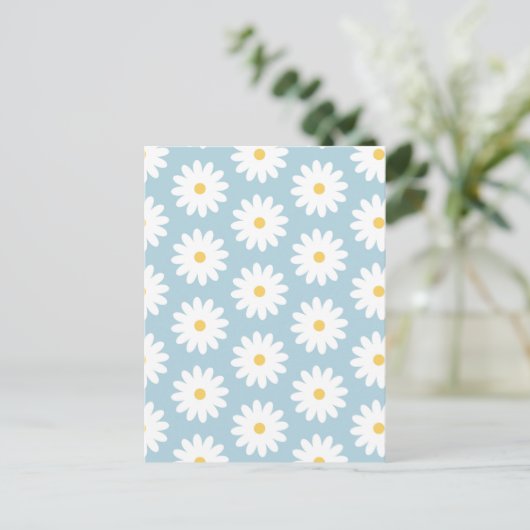 Blauw en wit Retro  Daisy Pattern Briefkaart (Staand voorkant)