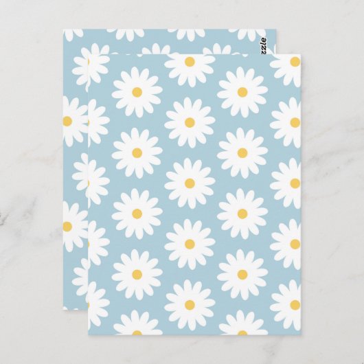 Blauw en wit Retro  Daisy Pattern Briefkaart (Voorkant / Achterkant)