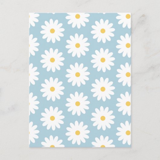 Blauw en wit Retro  Daisy Pattern Briefkaart (Voorkant)