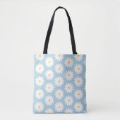 Blauw en wit Retro Daisy Pattern Draagtas (Voorkant)