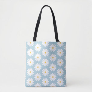Blauw en wit Retro  Daisy Pattern Draagtas