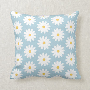 Blauw en wit Retro Daisy Pattern Kussen