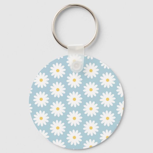 Blauw en wit Retro  Daisy Pattern Sleutelhanger (Voorkant)