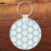 Blauw en wit Retro  Daisy Pattern Sleutelhanger (Voorkant)