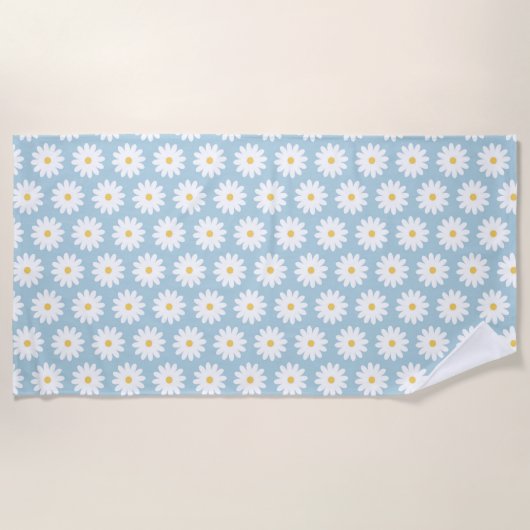 Blauw en wit Retro  Daisy Pattern Strandlaken (Voorkant)