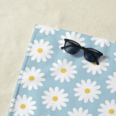 Blauw en wit Retro  Daisy Pattern Strandlaken (In situ)