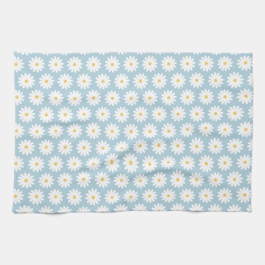 Blauw en wit Retro  Daisy Pattern Theedoek (Horizontaal)