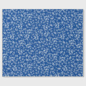 Blauw en wit  retro floreel patroon cadeaupapier (Vlak)