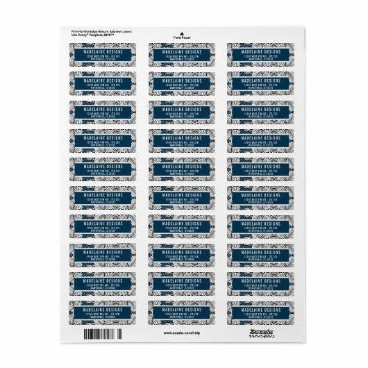Blauw en wit Retro Thlef adres Fern Leaf Etiket (Full Sheet)