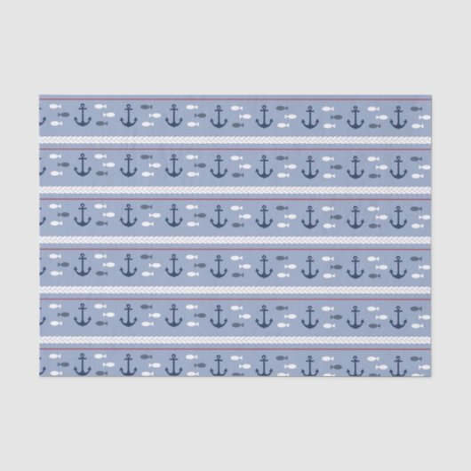 Blauw en Wit Scheepsankers Tissuepapier (Voorkant)