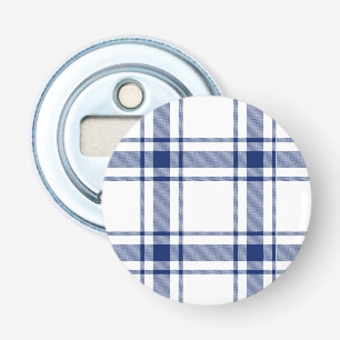 Blauw en wit scheepsplaid button flesopener