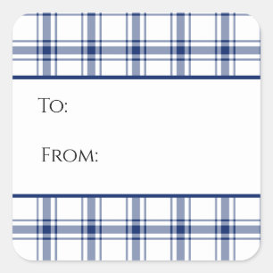 Blauw en wit scheepsplaid cadeaubijsl sticker